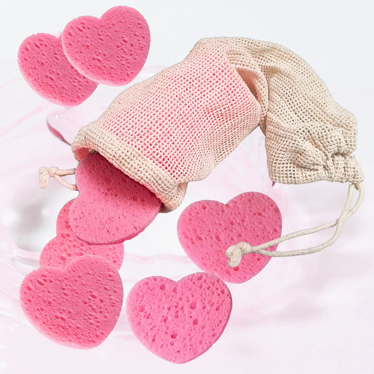 Make-up-Abschmink-Schwämmchen – 16 pinke Herzen mit/ohne Tunnelzugbeutel