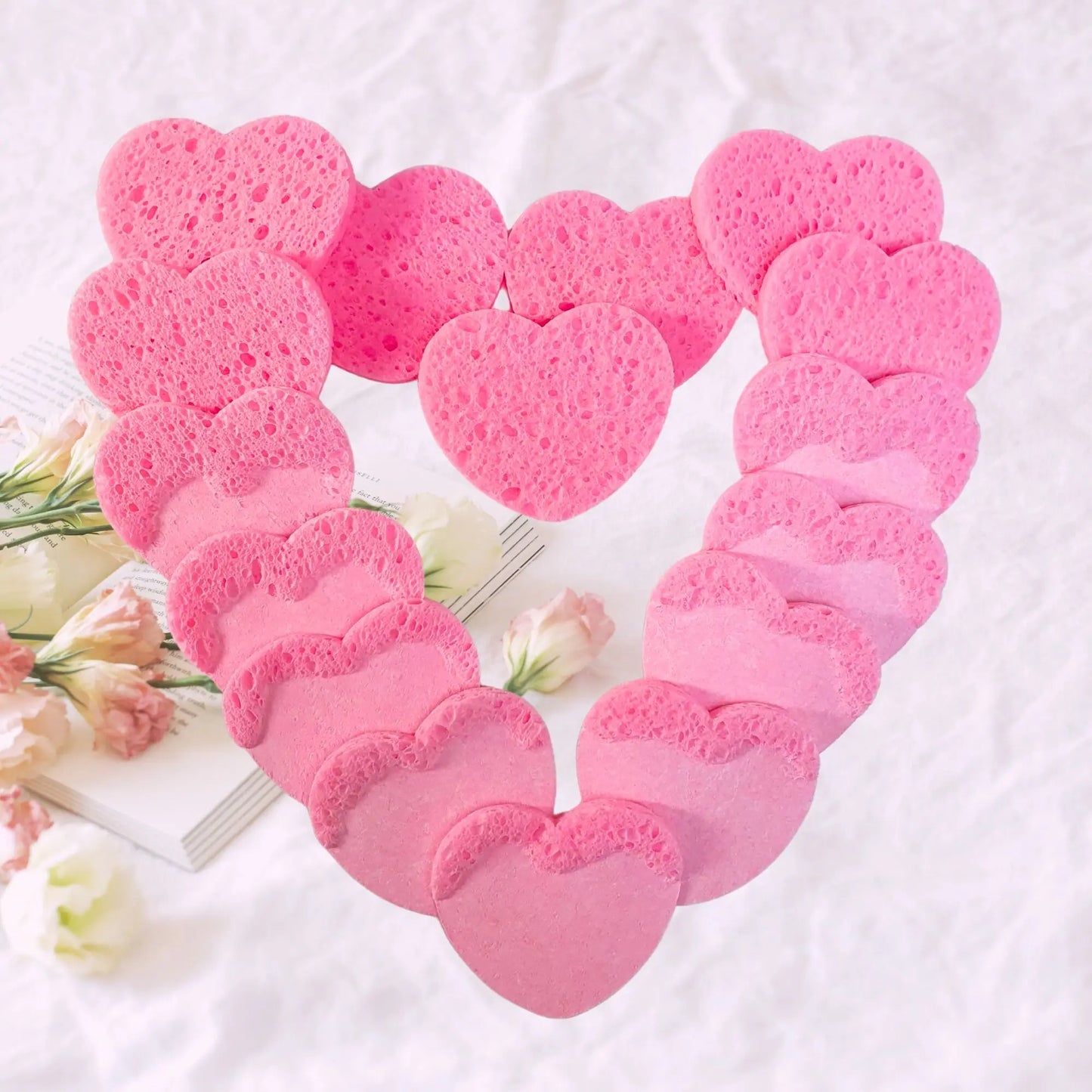 Make-up-Abschmink-Schwämmchen – 16 pinke Herzen mit/ohne Tunnelzugbeutel