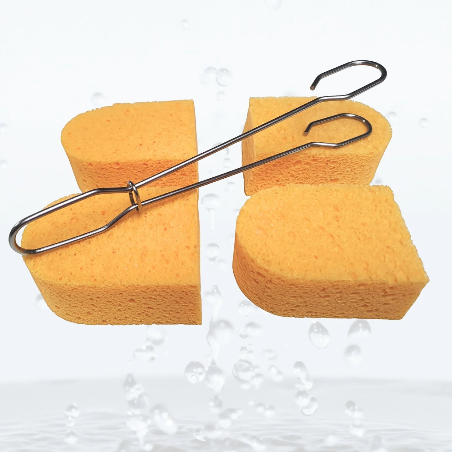 Flaschenbürste Set: Edelstahlclip mit 4 Zellulose-Schwämmen zum Abwaschen