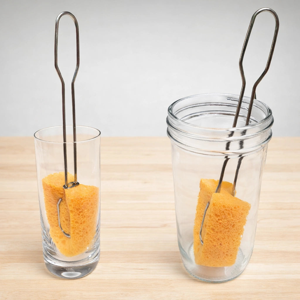 Flaschenbürsten mit Schwamm, Abwaschen von Glas und Sprossenglas