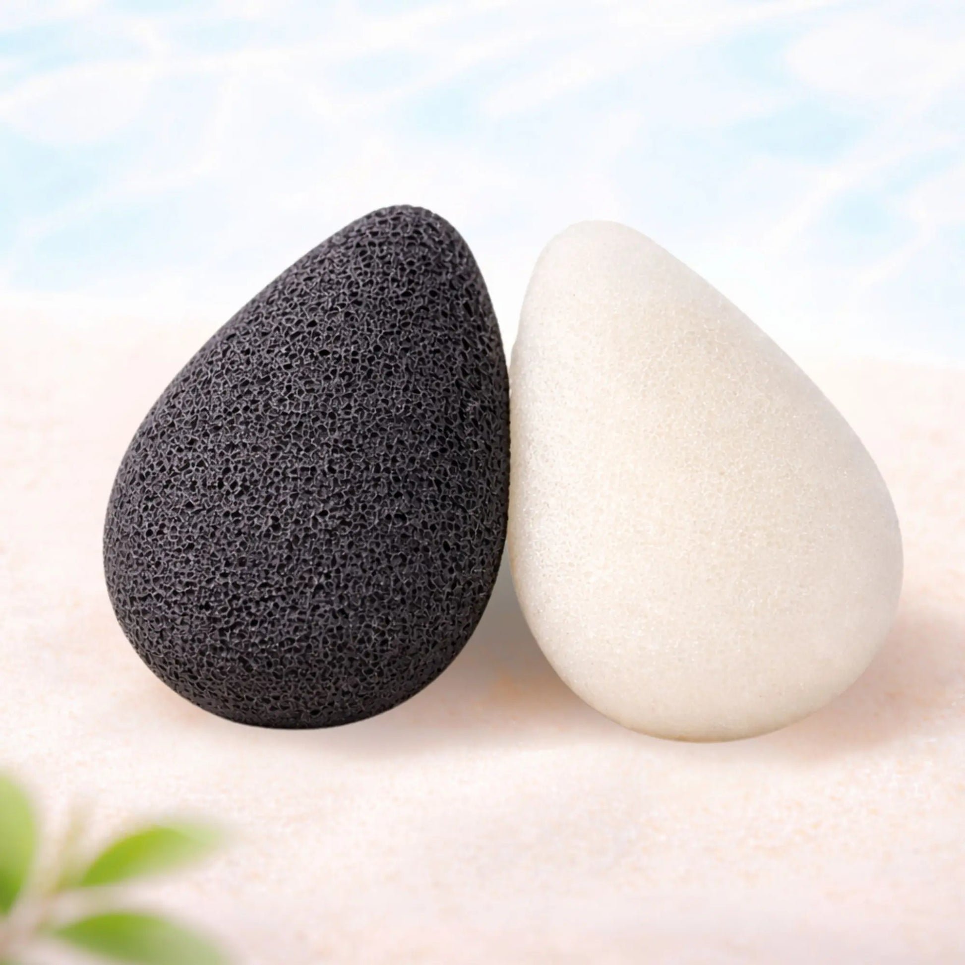 Konjacschwamm Duo Black and White in Tropfenform