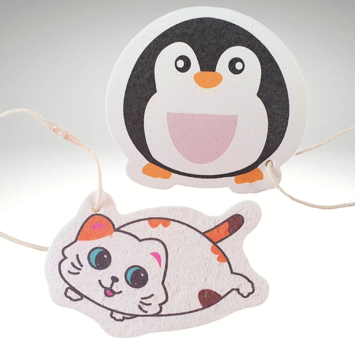 Kinderschwamm oder Badeschwamm Katze und Pinguin im 2er-Set trocken und komprimiert