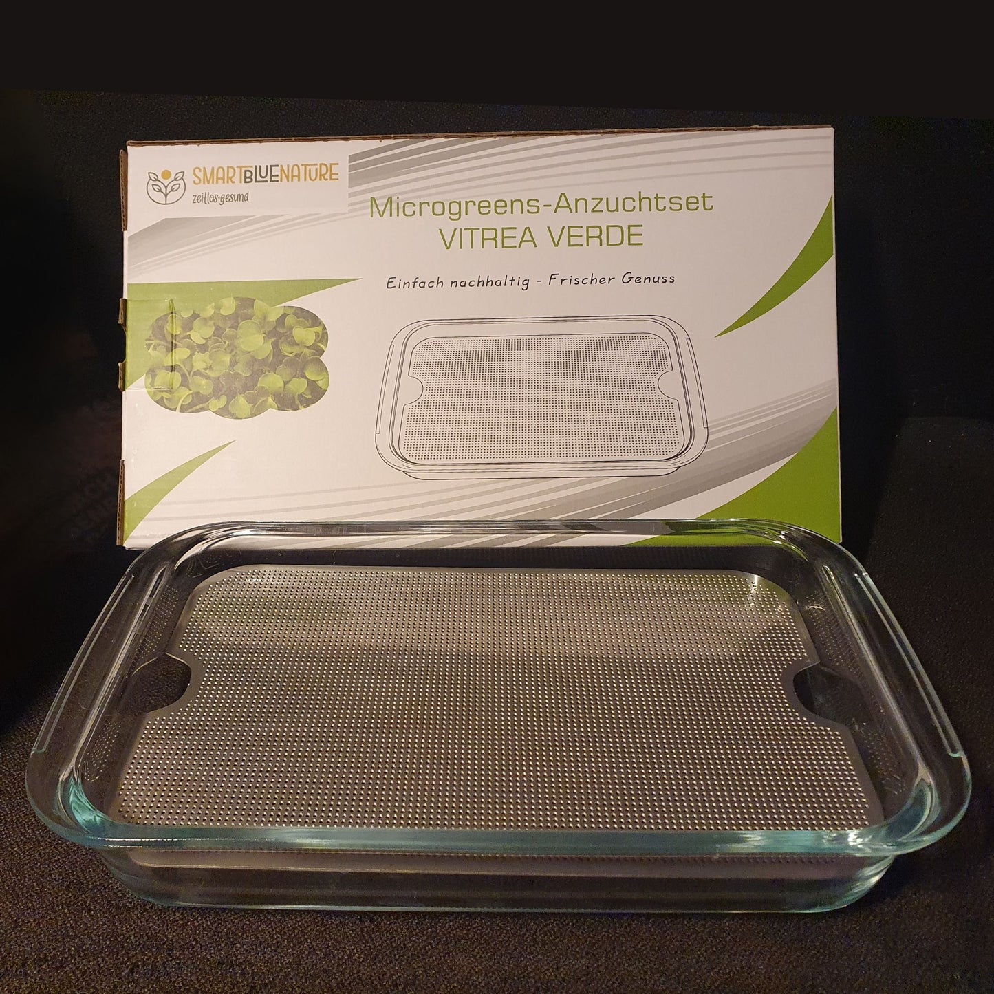 plastikfreies Microgreens Anzuchtset Vitrea Verde aus Glas und Edelstahl 