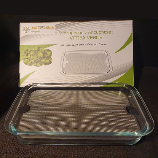 plastikfreies Microgreens Anzuchtset Vitrea Verde aus Glas und Edelstahl 