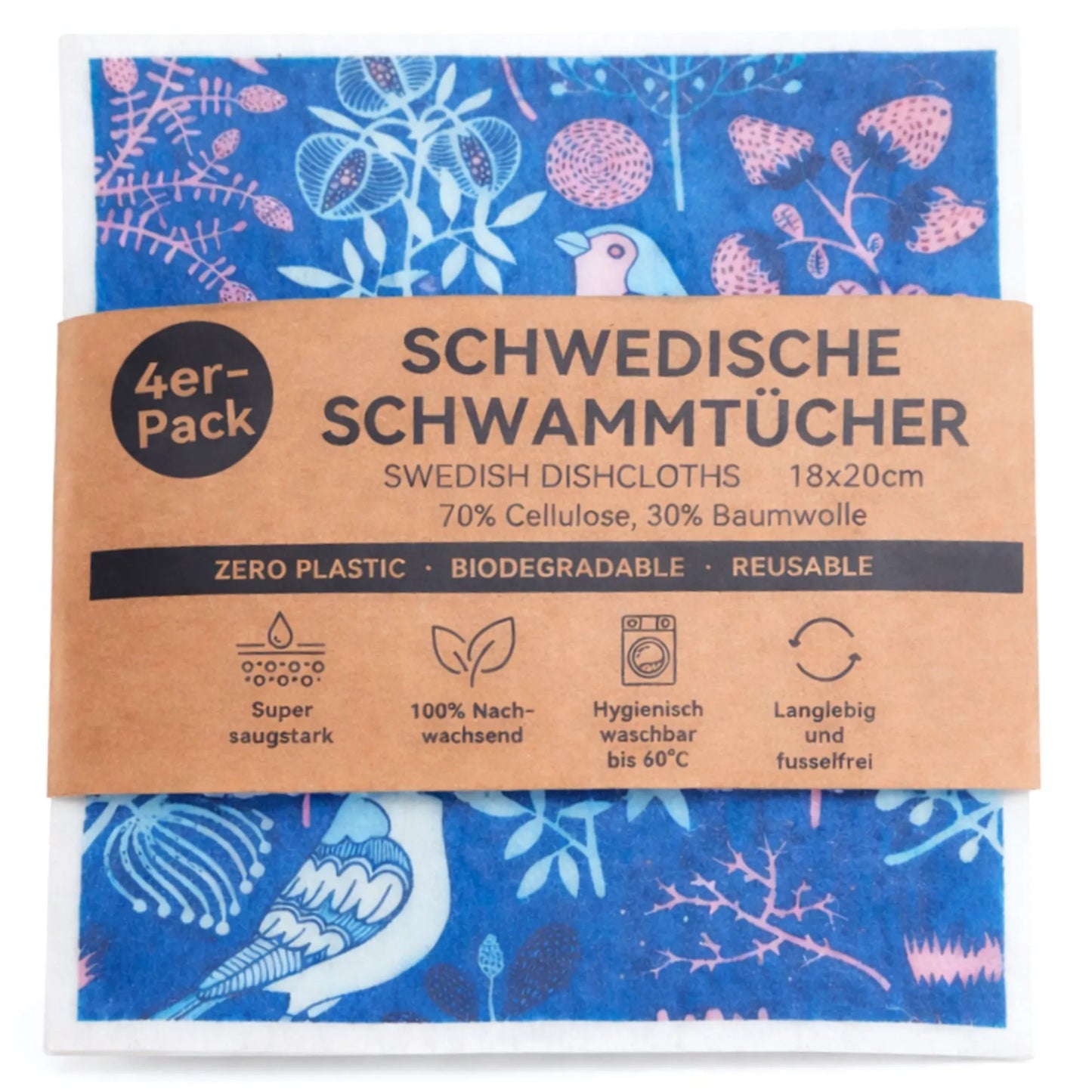 Schwedisches Schwammtuch 4er Sparpaket bedruckt mit Naturmotiven