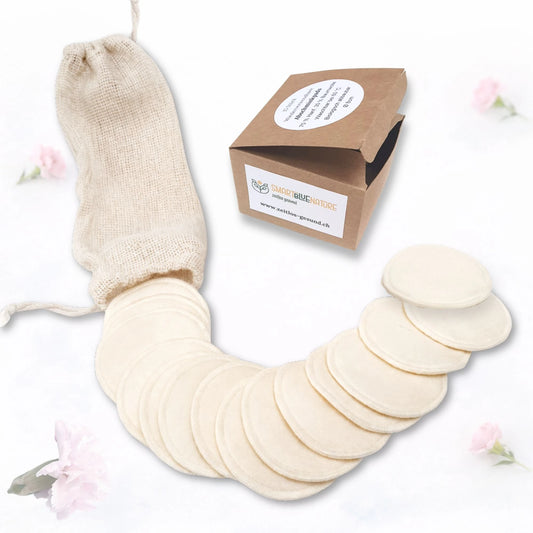 Baumwollspenderbeutel mit nachhaltigen Abschminkpads aus Hanf und Baumwolle